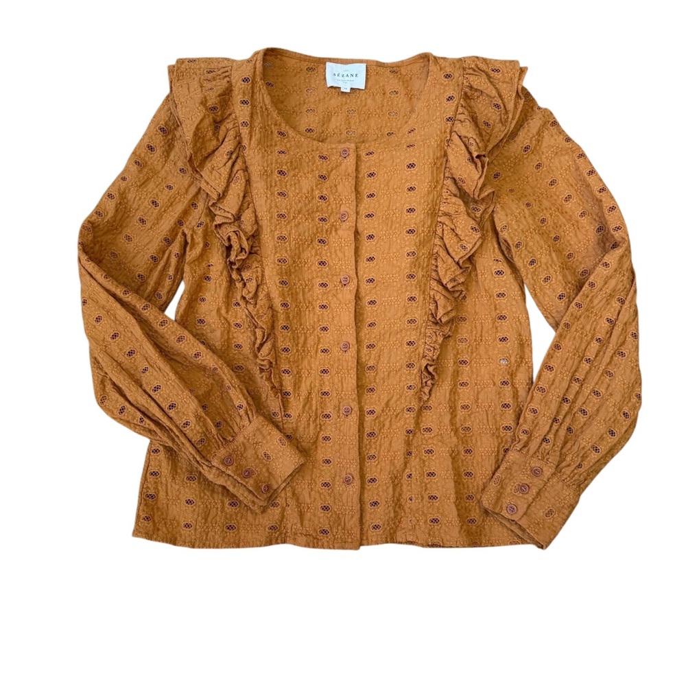 Sezane Embroidered Blouse | Saffron | size 38 | 100% Cotton